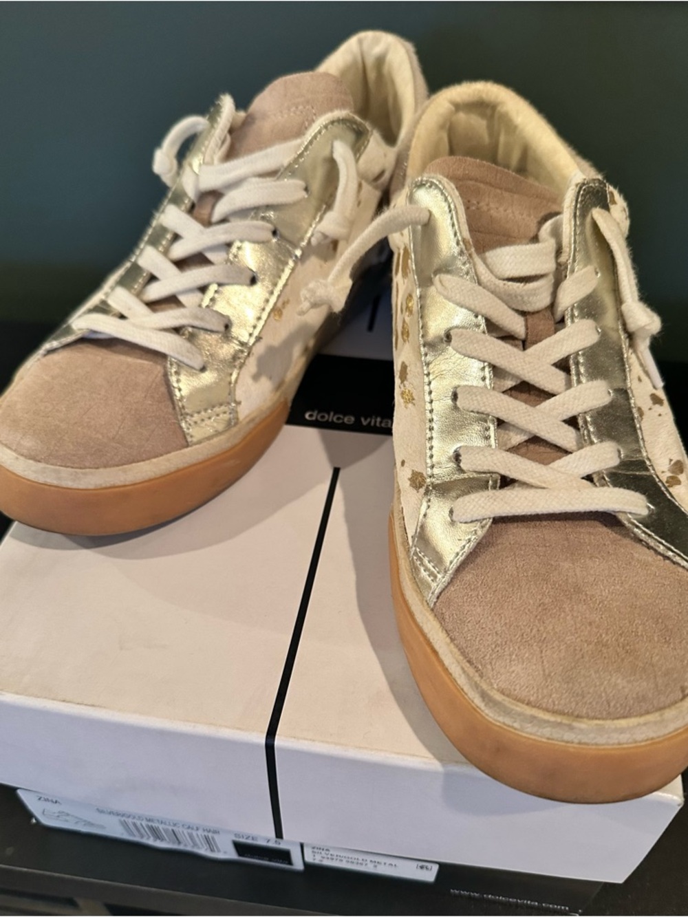 Dolce Vita Zina women’s silver/gold calf hair & taupe suede low-top sneakers